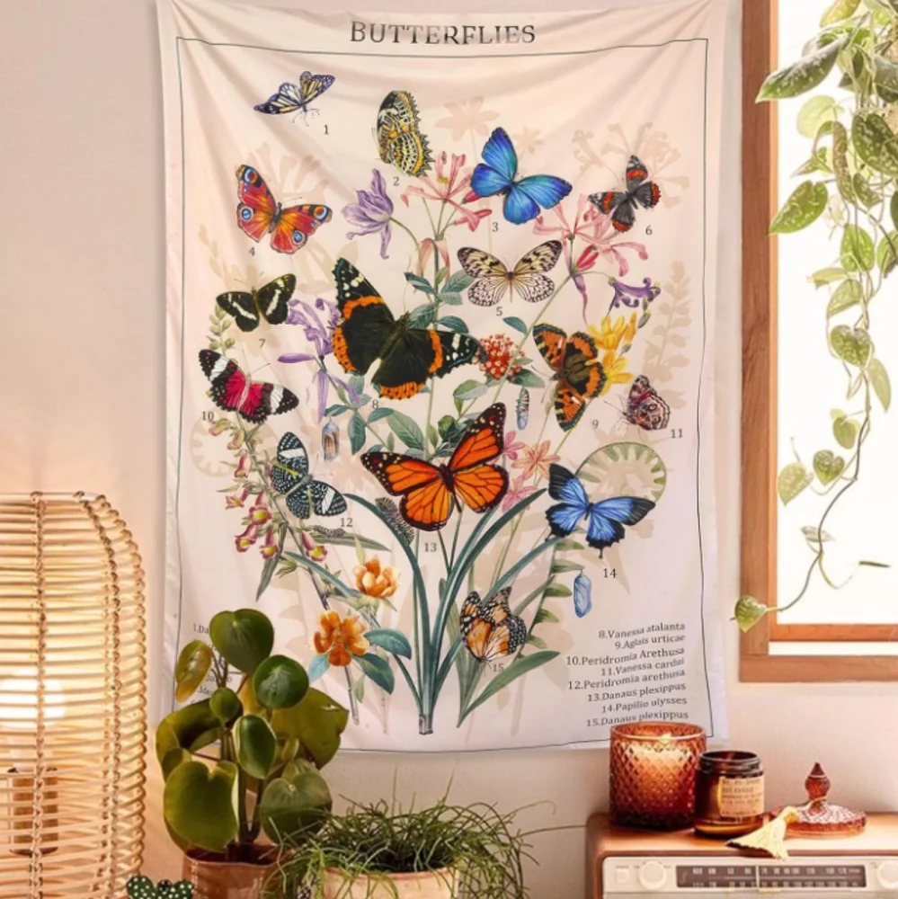 Floral Butterfly Classification Tapestry Colorful Butterflies Hanging Wall Art